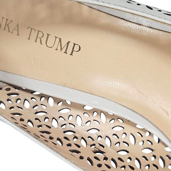 Ivanka Trump Comfy Women Ivory Lazer cut Leather Peep Toe High Heel Pumps 9M - Picture 12 of 15